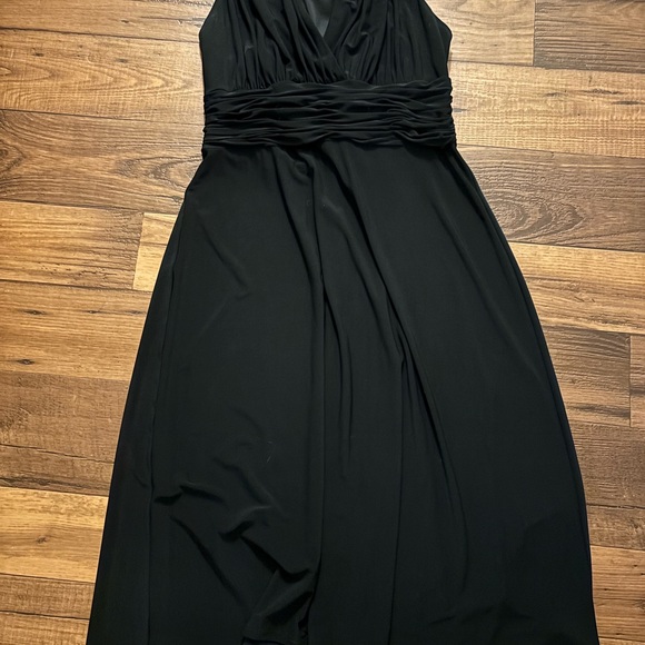 Evan Picone Black A Line Midi Dress Sleeveless Pleated Waist Wedding Guest 12 - Picture 3 of 8
